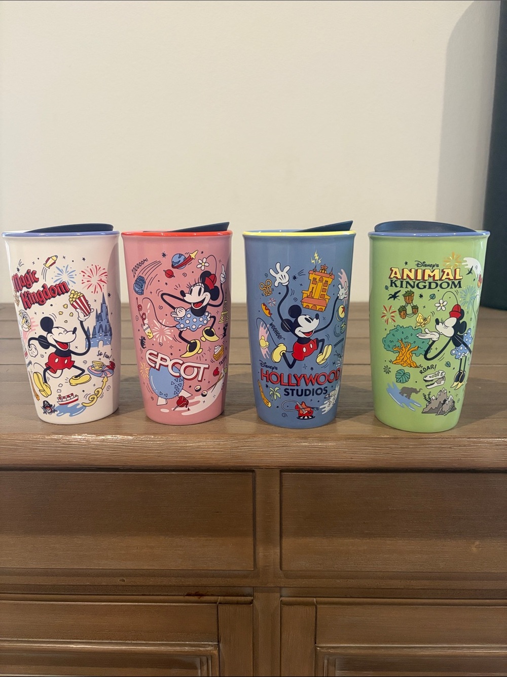 Disney Park 4 Parks Icon Tumbler Set – White, Pink, Blue, Green. Starbucks.